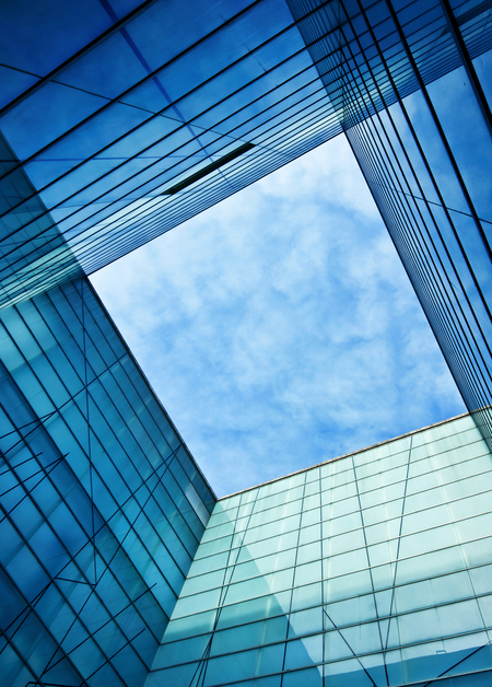 Image of office buildings shot from the ground looking up